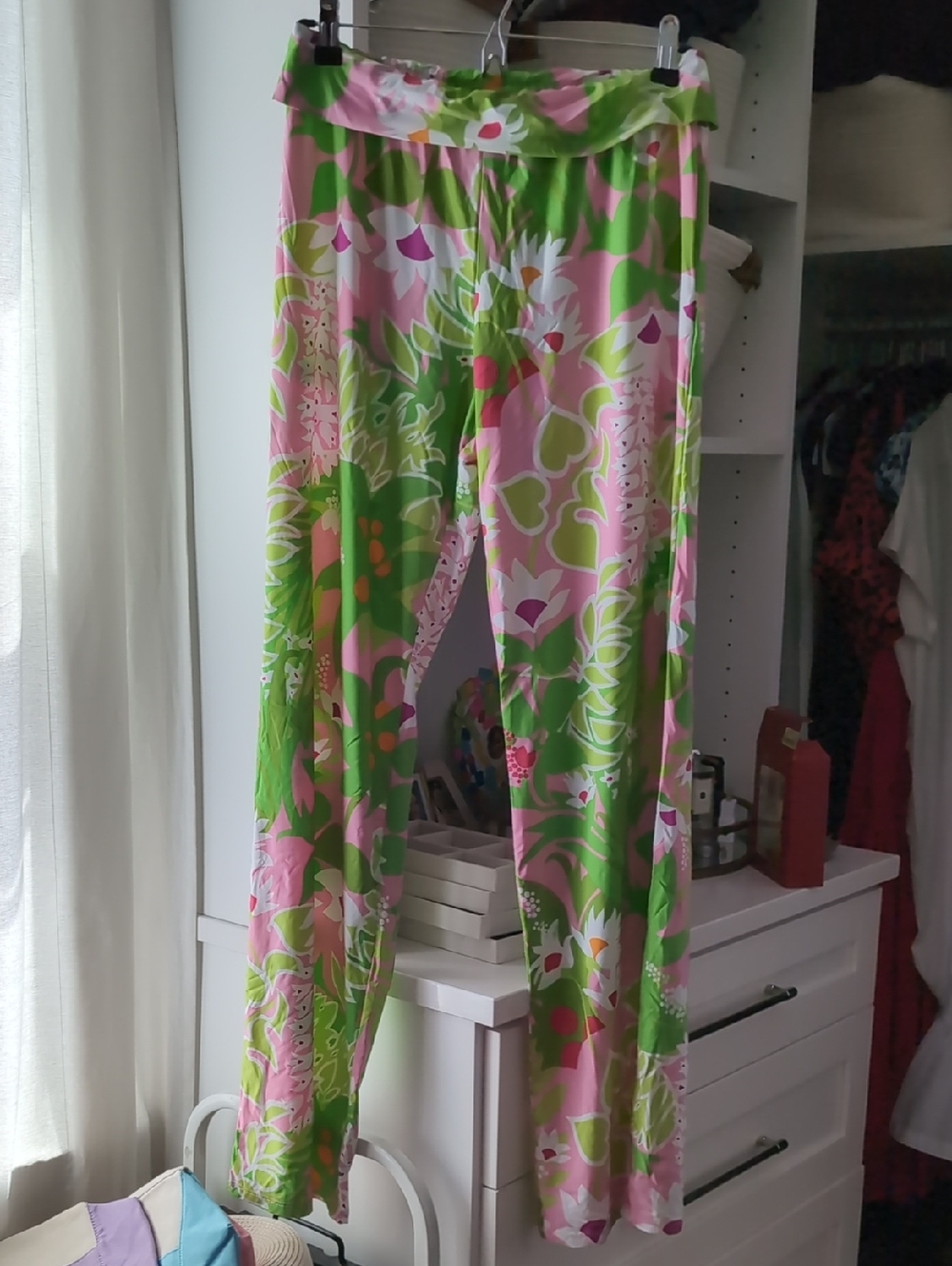 Trina Turk Pink and Green Floral Wide-Leg Pants - M